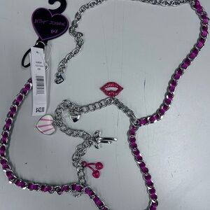 Betsey Johnson Pink and Silver Belt with Heart Charm